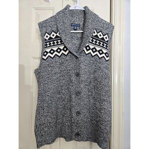 American Living XL Black/ White Sweater Vest W Shawl Collar Nordic Fair Isle Des
